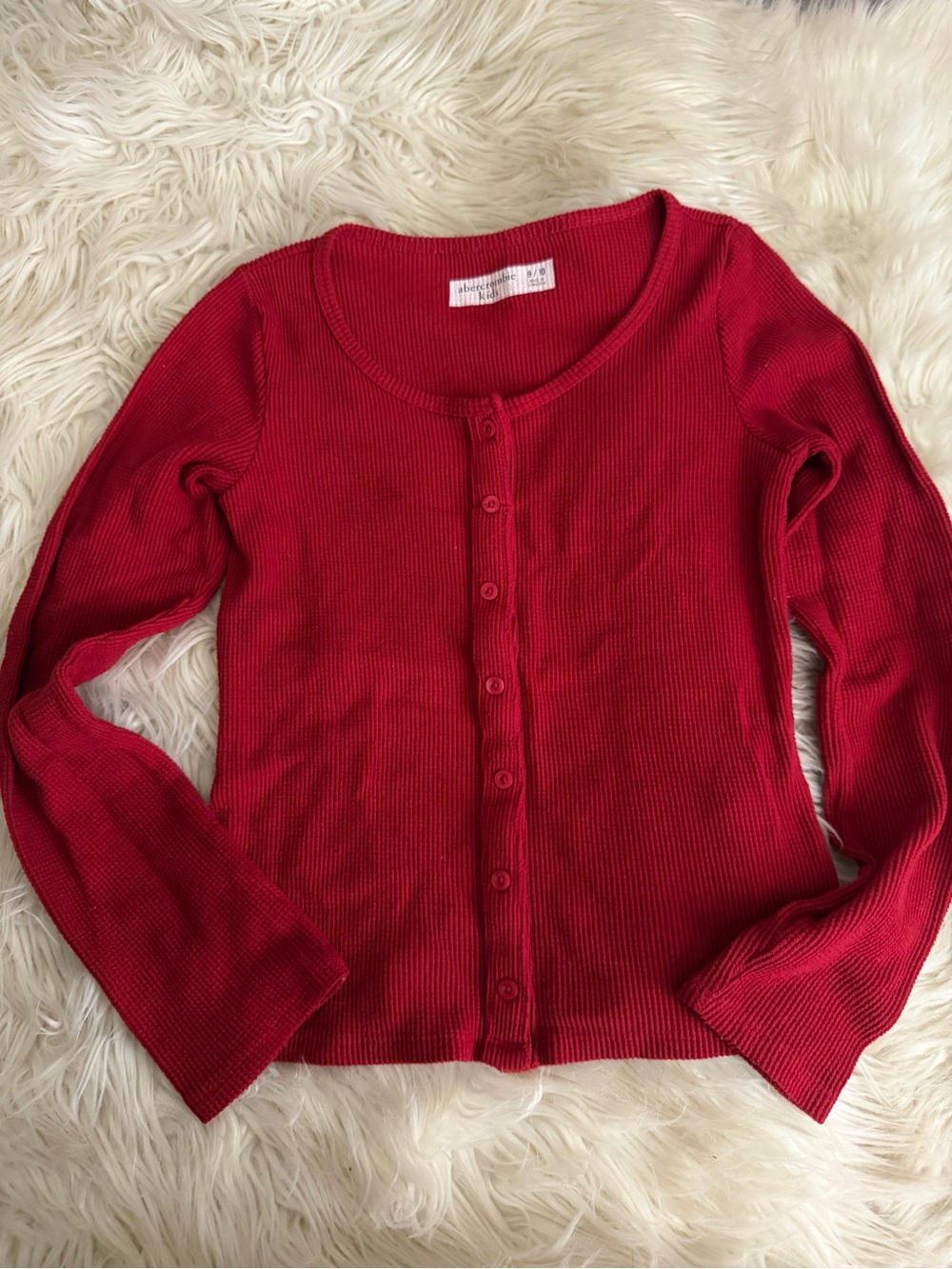 Girls Red Ribbed Button-Front Sweater
